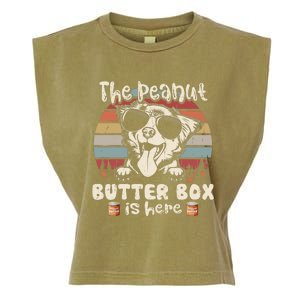 The Peanut Butter Box Is Here Funny Australian Shepherd Garment-Dyed Women's Muscle Tee