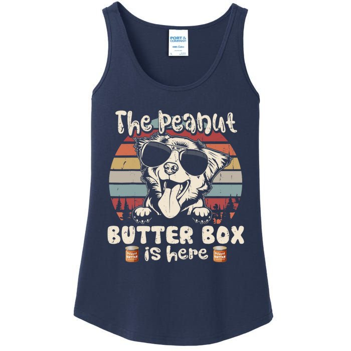 The Peanut Butter Box Is Here Funny Australian Shepherd Ladies Essential Tank