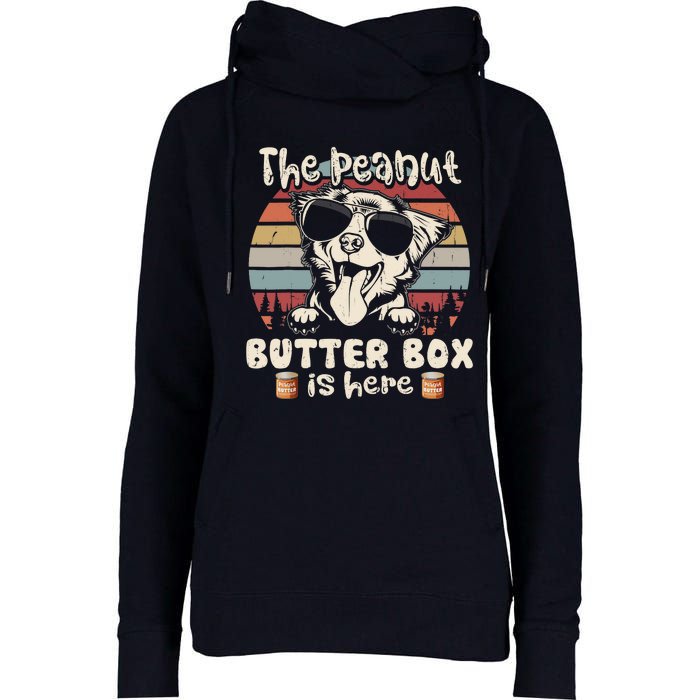 The Peanut Butter Box Is Here Funny Australian Shepherd Womens Funnel Neck Pullover Hood