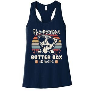 The Peanut Butter Box Is Here Funny Australian Shepherd Women's Racerback Tank