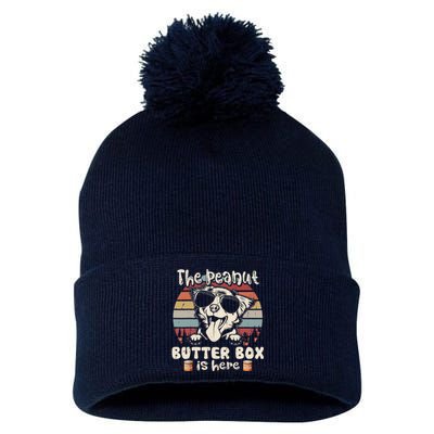 The Peanut Butter Box Is Here Funny Australian Shepherd Pom Pom 12in Knit Beanie