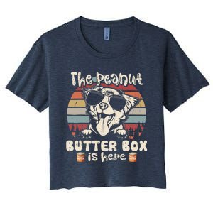 The Peanut Butter Box Is Here Funny Australian Shepherd Women's Crop Top Tee