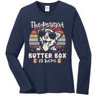 The Peanut Butter Box Is Here Funny Australian Shepherd Ladies Long Sleeve Shirt