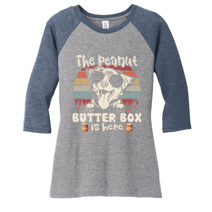 The Peanut Butter Box Is Here Funny Australian Shepherd Women's Tri-Blend 3/4-Sleeve Raglan Shirt