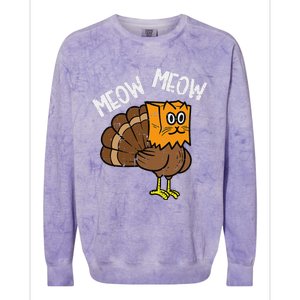 Turkey Paper Bag Meow Funny Thanksgiving Cat Women Colorblast Crewneck Sweatshirt