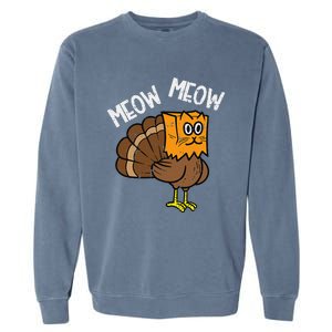 Turkey Paper Bag Meow Funny Thanksgiving Cat Women Garment-Dyed Sweatshirt