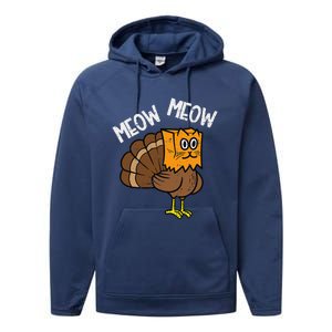 Turkey Paper Bag Meow Funny Thanksgiving Cat Women Performance Fleece Hoodie