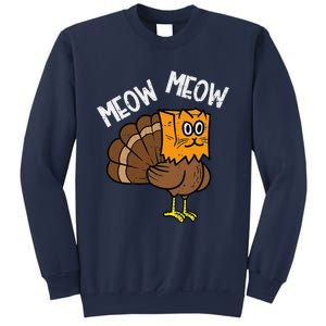 Turkey Paper Bag Meow Funny Thanksgiving Cat Women Sweatshirt