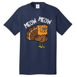 Turkey Paper Bag Meow Funny Thanksgiving Cat Women Tall T-Shirt