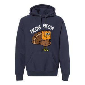 Turkey Paper Bag Meow Funny Thanksgiving Cat Women Premium Hoodie