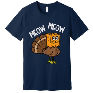 Turkey Paper Bag Meow Funny Thanksgiving Cat Women Premium T-Shirt