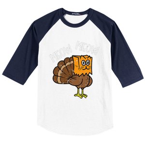 Turkey Paper Bag Meow Funny Thanksgiving Cat Women Baseball Sleeve Shirt