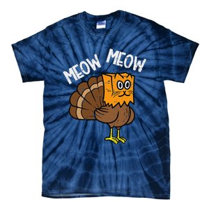 Turkey Paper Bag Meow Funny Thanksgiving Cat Women Tie-Dye T-Shirt