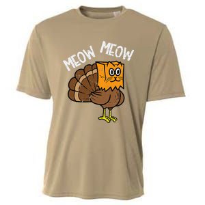 Turkey Paper Bag Meow Funny Thanksgiving Cat Women Cooling Performance Crew T-Shirt