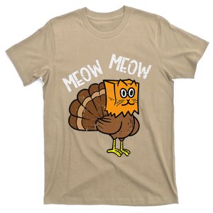 Turkey Paper Bag Meow Funny Thanksgiving Cat Women T-Shirt