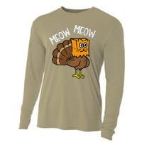 Turkey Paper Bag Meow Funny Thanksgiving Cat Women Cooling Performance Long Sleeve Crew