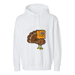 Turkey Paper Bag Meow Funny Thanksgiving Cat Women Garment-Dyed Fleece Hoodie