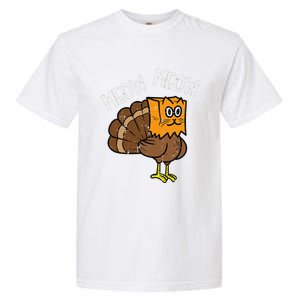 Turkey Paper Bag Meow Funny Thanksgiving Cat Women Garment-Dyed Heavyweight T-Shirt