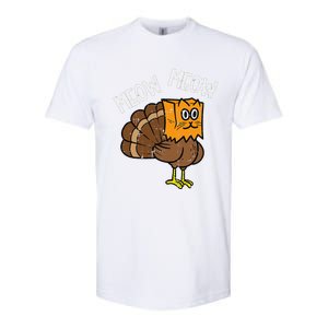 Turkey Paper Bag Meow Funny Thanksgiving Cat Women Softstyle CVC T-Shirt