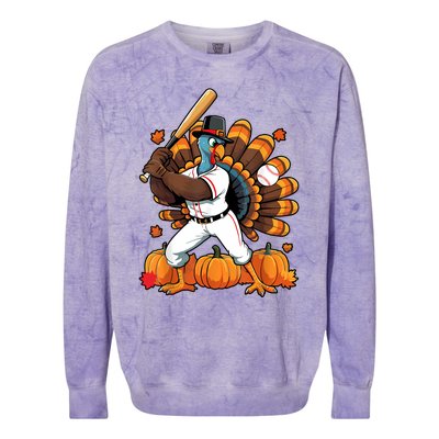 Turkey Playing Baseball Thanksgiving Baseball Player Colorblast Crewneck Sweatshirt