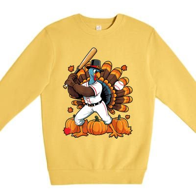 Turkey Playing Baseball Thanksgiving Baseball Player Premium Crewneck Sweatshirt