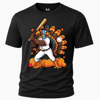 Turkey Playing Baseball Thanksgiving Baseball Player Cooling Performance Crew T-Shirt