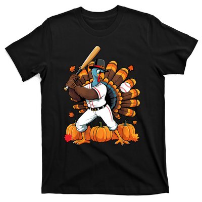 Turkey Playing Baseball Thanksgiving Baseball Player T-Shirt