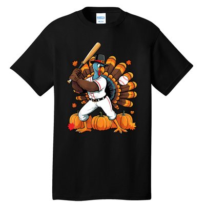 Turkey Playing Baseball Thanksgiving Baseball Player Tall T-Shirt