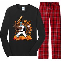 Turkey Playing Baseball Thanksgiving Baseball Player Long Sleeve Pajama Set