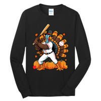 Turkey Playing Baseball Thanksgiving Baseball Player Tall Long Sleeve T-Shirt