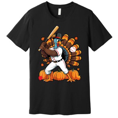 Turkey Playing Baseball Thanksgiving Baseball Player Premium T-Shirt