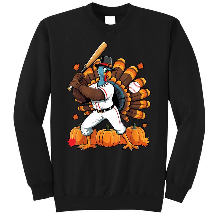 Turkey Playing Baseball Thanksgiving Baseball Player Tall Sweatshirt