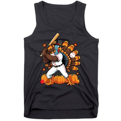 Turkey Playing Baseball Thanksgiving Baseball Player Tank Top