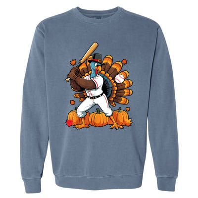 Turkey Playing Baseball Thanksgiving Baseball Player Garment-Dyed Sweatshirt