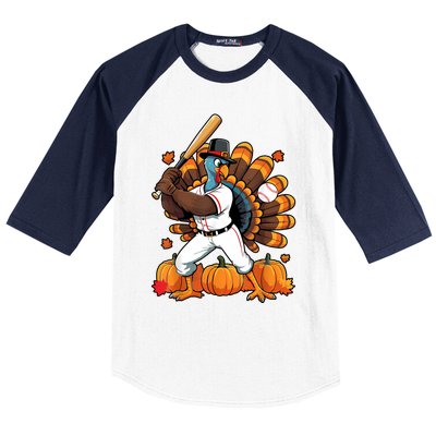 Turkey Playing Baseball Thanksgiving Baseball Player Baseball Sleeve Shirt