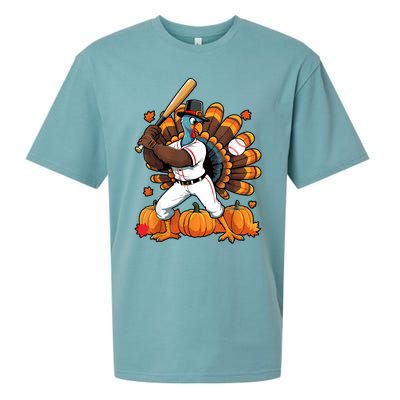 Turkey Playing Baseball Thanksgiving Baseball Player Sueded Cloud Jersey T-Shirt