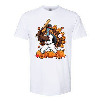 Turkey Playing Baseball Thanksgiving Baseball Player Softstyle CVC T-Shirt