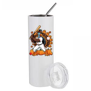 Turkey Playing Baseball Thanksgiving Baseball Player Stainless Steel Tumbler