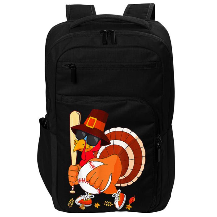 Turkey Playing Baseball Thanksgiving Impact Tech Backpack