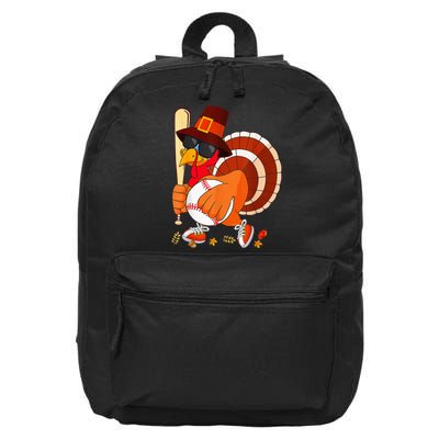 Turkey Playing Baseball Thanksgiving 16 in Basic Backpack