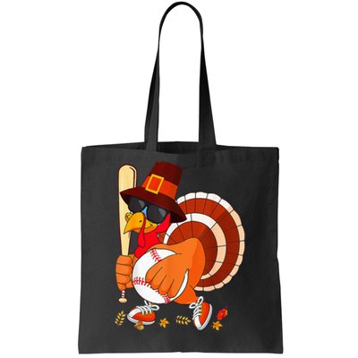 Turkey Playing Baseball Thanksgiving Tote Bag