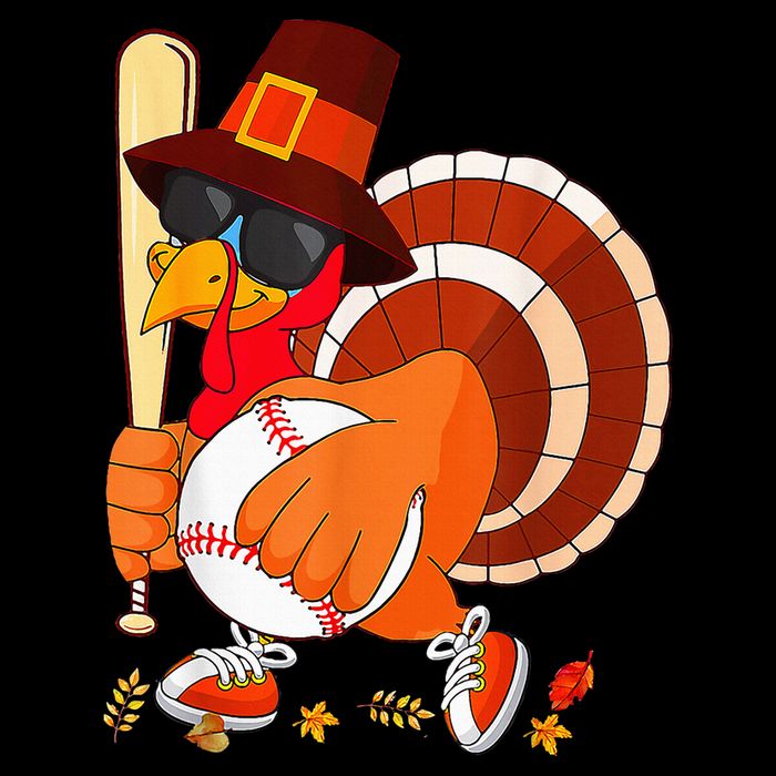 Turkey Playing Baseball Thanksgiving Cooling Performance Long Sleeve Crew