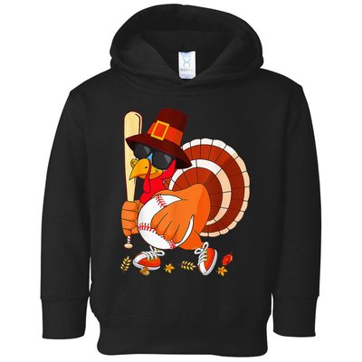 Turkey Playing Baseball Thanksgiving Toddler Hoodie