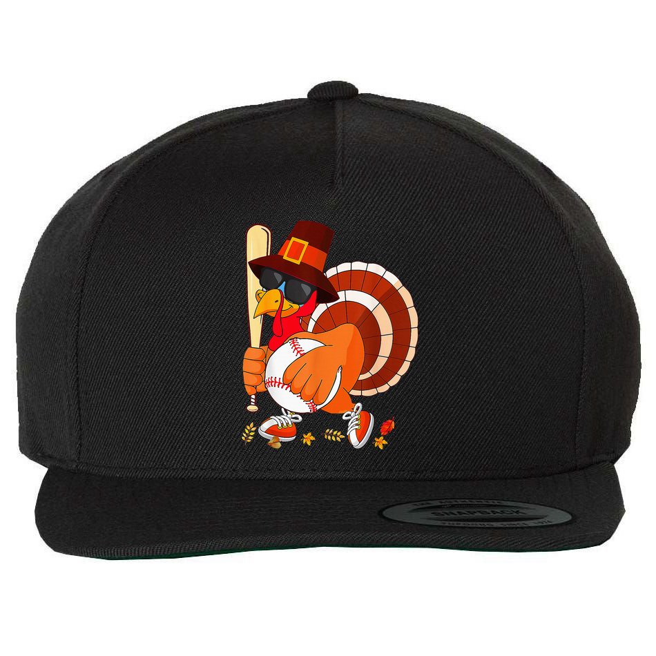 Turkey Playing Baseball Thanksgiving Wool Snapback Cap