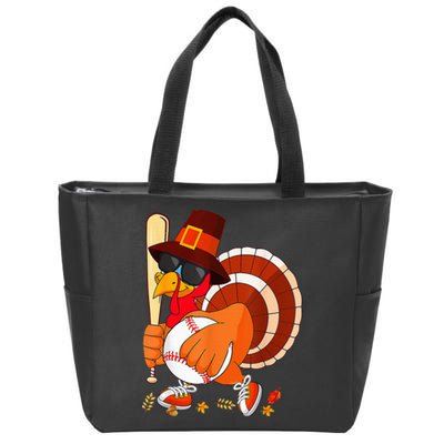 Turkey Playing Baseball Thanksgiving Zip Tote Bag