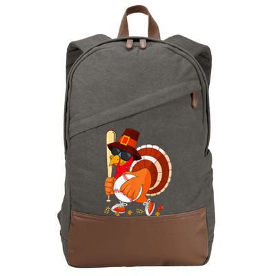 Turkey Playing Baseball Thanksgiving Cotton Canvas Backpack