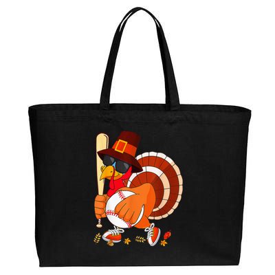 Turkey Playing Baseball Thanksgiving Cotton Canvas Jumbo Tote