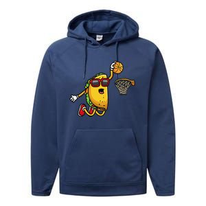 Taco Playing Basketball Mexican Cinco De Mayo Performance Fleece Hoodie