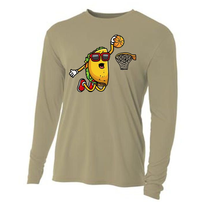 Taco Playing Basketball Mexican Cinco De Mayo Cooling Performance Long Sleeve Crew