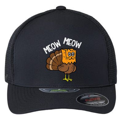 Turkey Paper Bag Meow Funny Thanksgiving Cat Flexfit Unipanel Trucker Cap